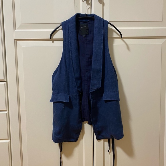 pas de calais Navy Blue Linen Vest with Ribbon - Picture 2 of 10